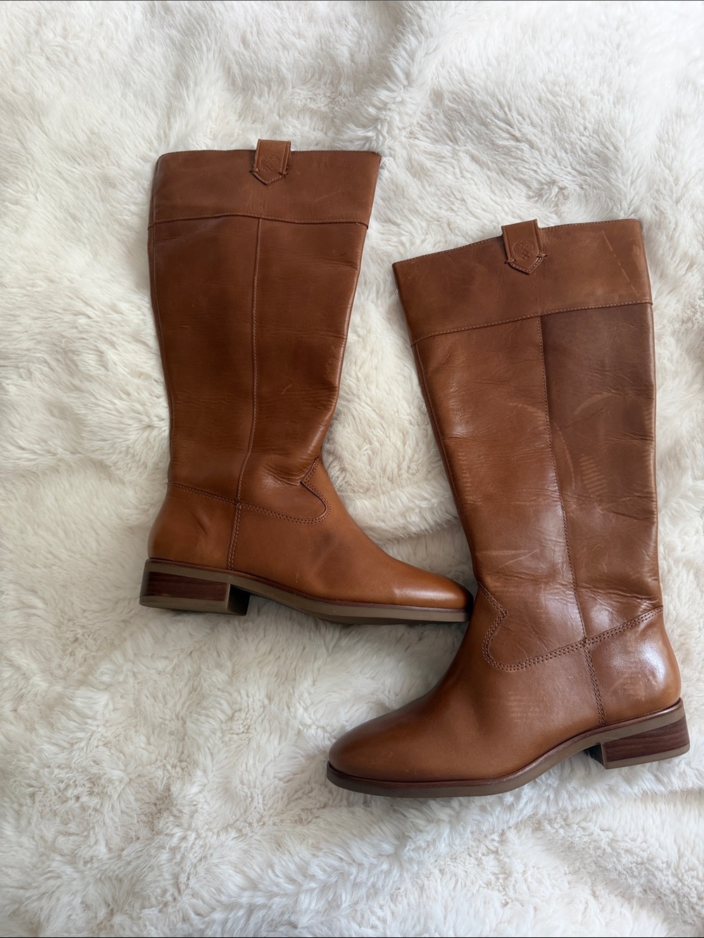 Vince Camuto Cognac Leather Knee High Riding Boots- 8 Wide Calf